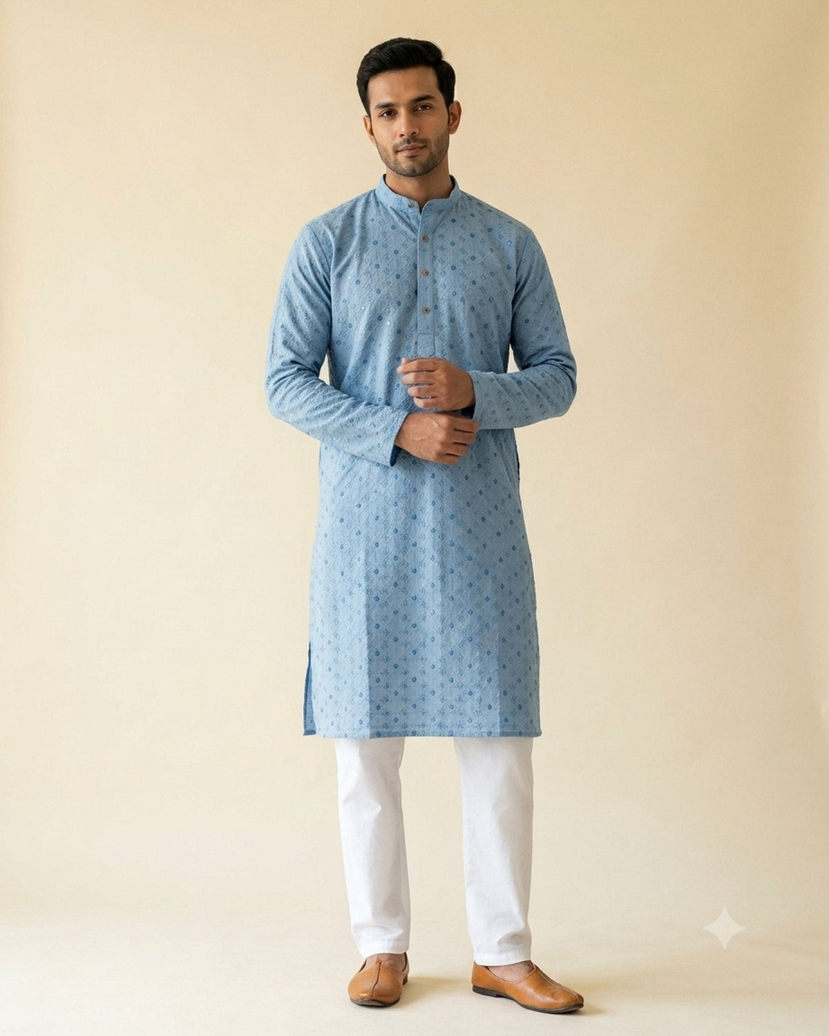 Sky blue chikankari kurta pajama set, a Diwali gift for your boyfriend