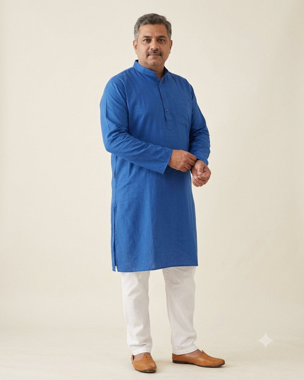 Royal blue solid kurta pajama, a safe colour for a wedding guest