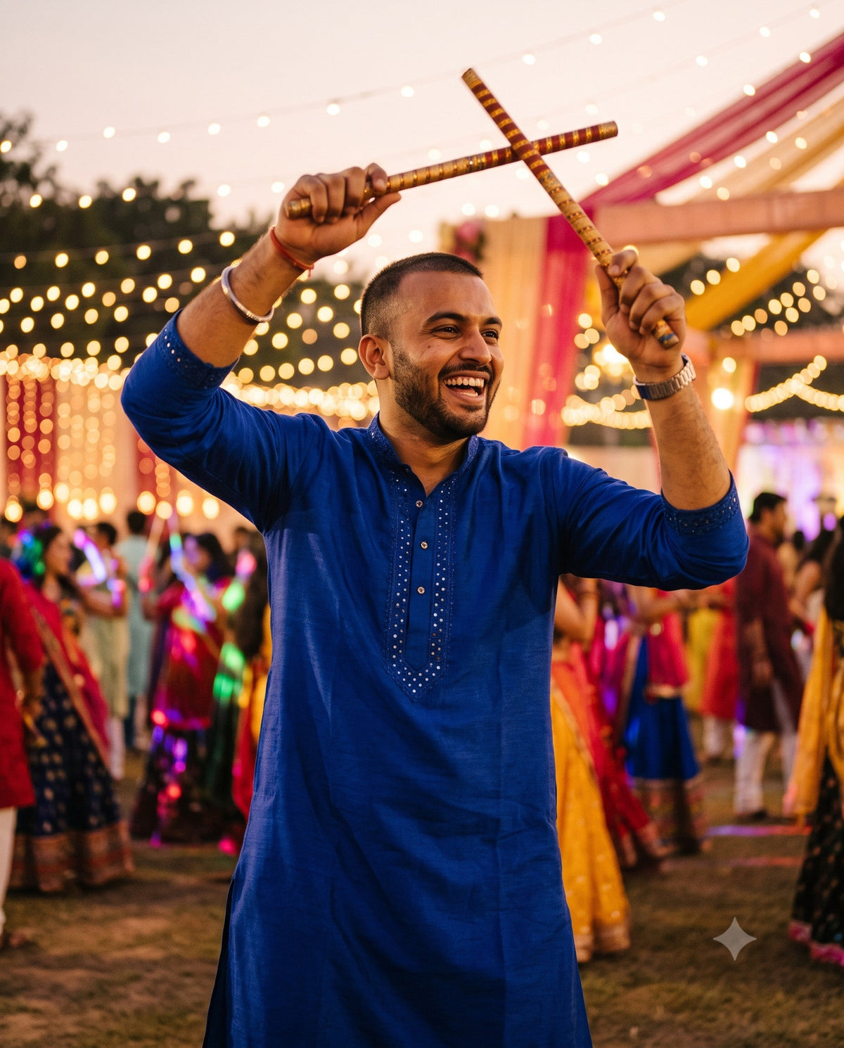 Dancing with dandiya sticks at a Navratri Garba night