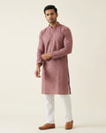 Mauve chikankari-style kurta pajama for men, front view, full length