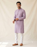 Lilac thread and sequin kurta pajama for men, front view, full length