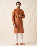 Rust Copper kurta pajama set for men, front view, full length