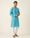 Cyan Turquoise kurta pajama set for men, front view, full length