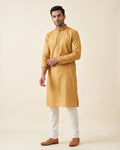 Golden Mustard kurta pajama set for men, front view, full length