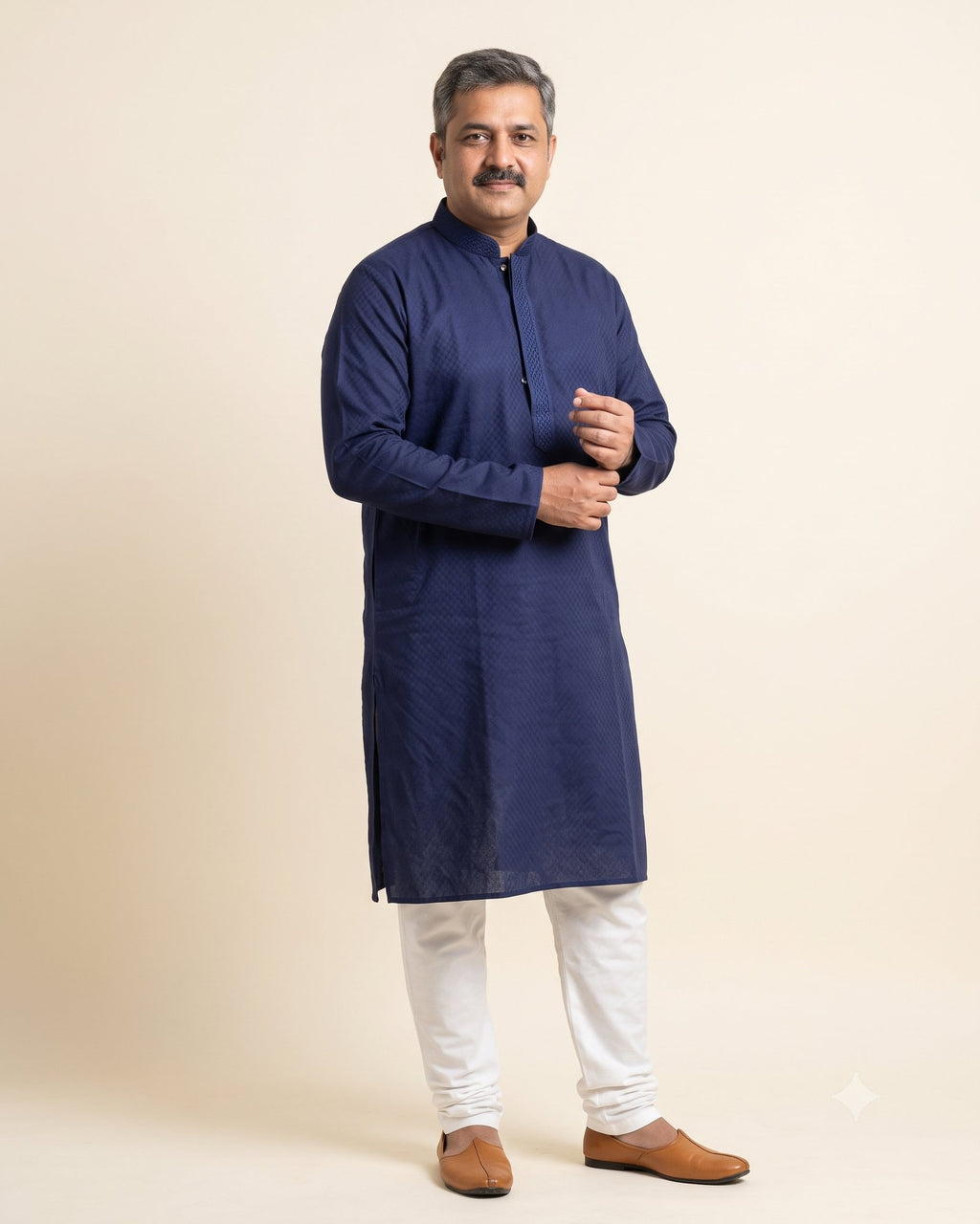 Navy kurta pajama set for men, front view, full length
