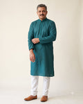 Deep Teal kurta pajama set for men, front view, full length