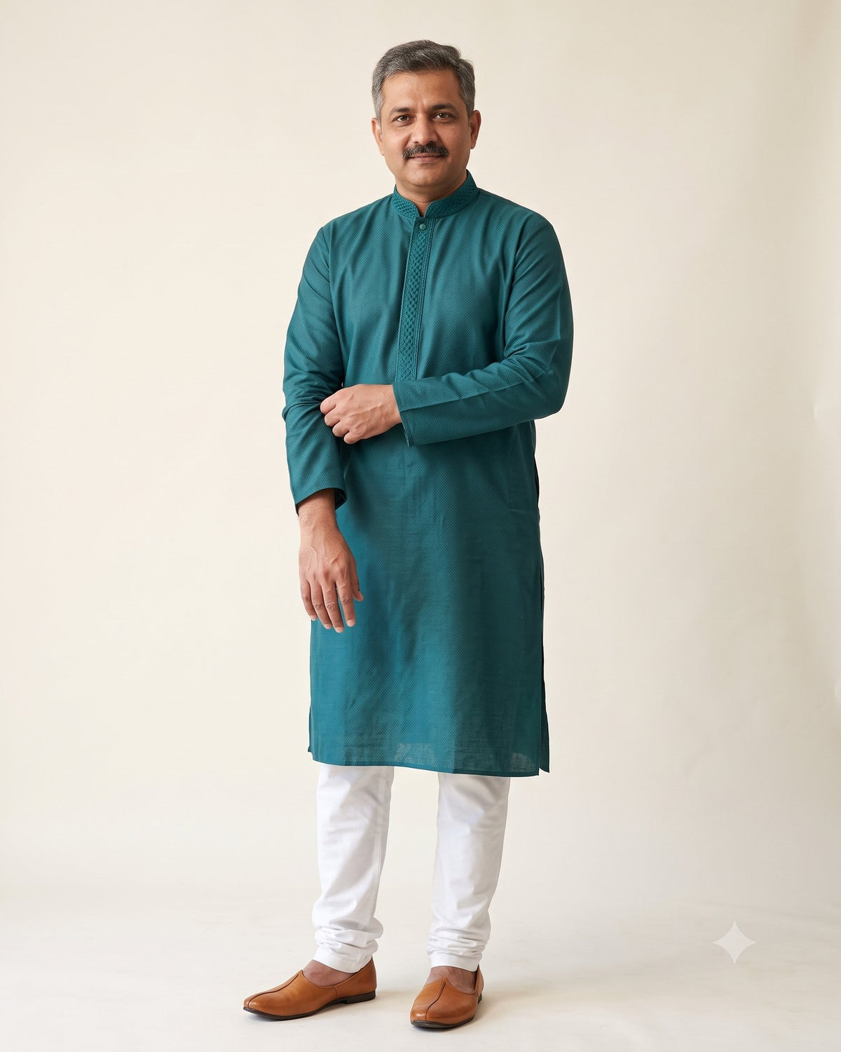 Deep Teal kurta pajama set for men, front view, full length