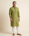 Olive Green kurta pajama set for men, front view, full length