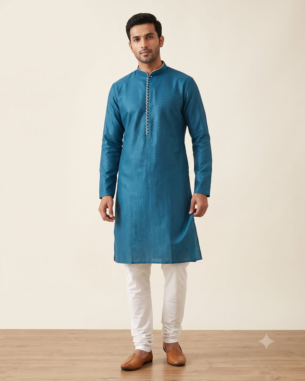 Deep Teal kurta pajama set for men, front view, full length