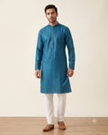 Deep Teal kurta pajama set for men, front view, full length