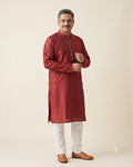 Maroon kurta pajama set for men, front view, full length