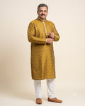 Ochre Gold kurta pajama set for men, front view, full length