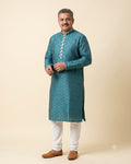 Deep Teal kurta pajama set for men, front view, full length