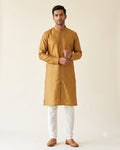 Golden Ochre kurta pajama set for men, front view, full length