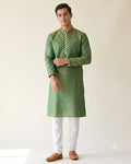 Emerald Gold kurta pajama set for men, front view, full length