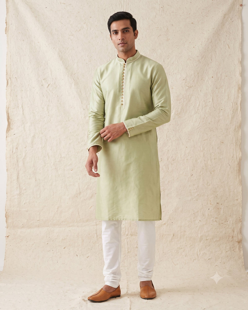 Sage Celadon kurta pajama set for men, front view, full length