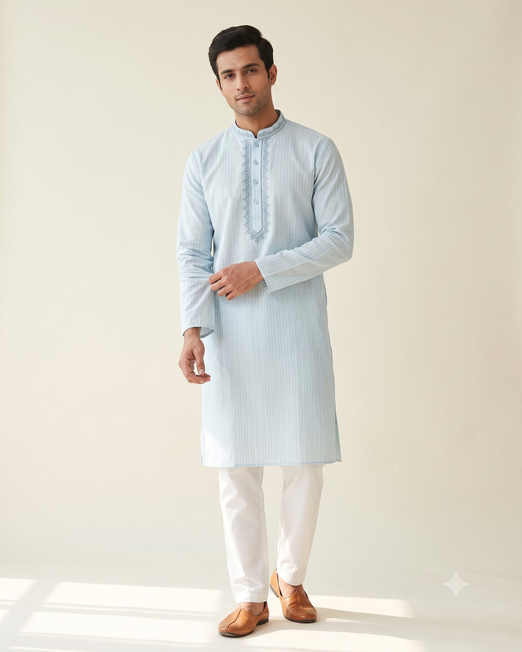 Ice Blue kurta pajama set for men, front view, full length