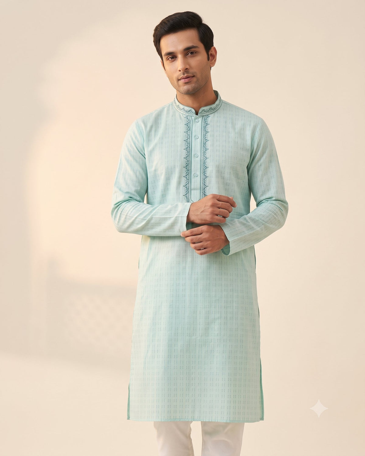 Seafoam Mint kurta pajama set for men, front view, full length