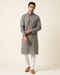 Charcoal Grey kurta pajama set for men, front view, full length