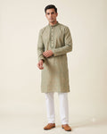 Sage Sand Melange kurta pajama set for men, front view, full length