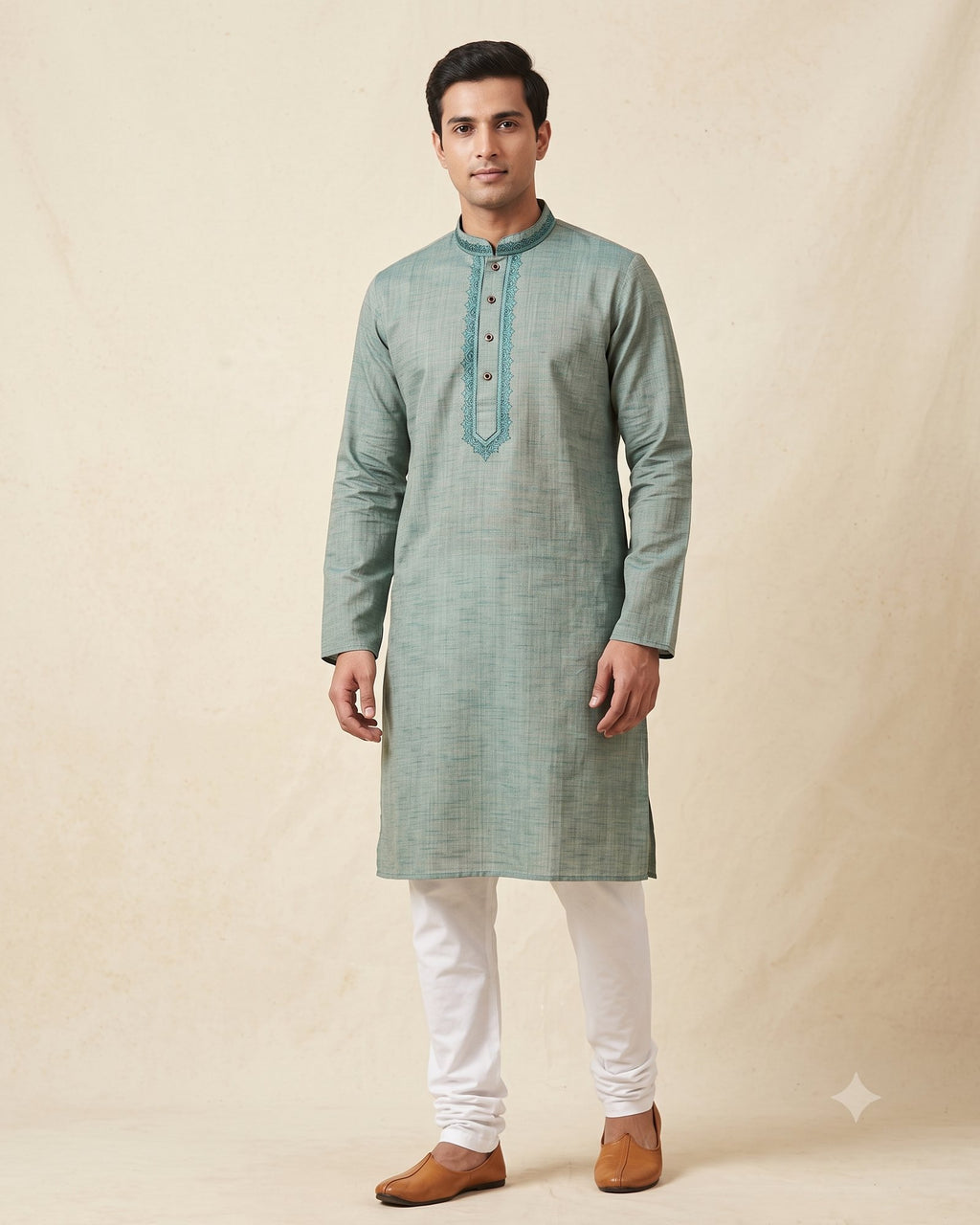 Sage Grey Seafoam kurta pajama set for men, front view, full length