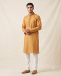 Golden Mustard kurta pajama set for men, front view, full length