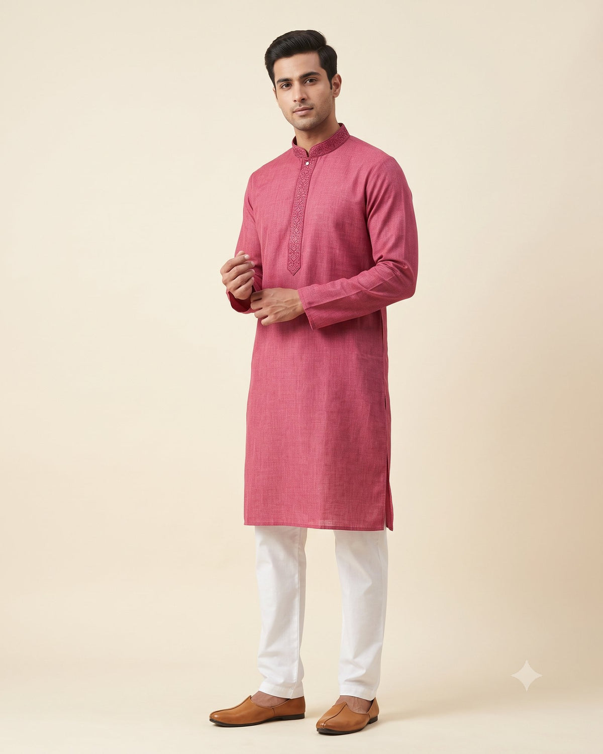 Deep Rose Raspberry kurta pajama set for men, front view, full length