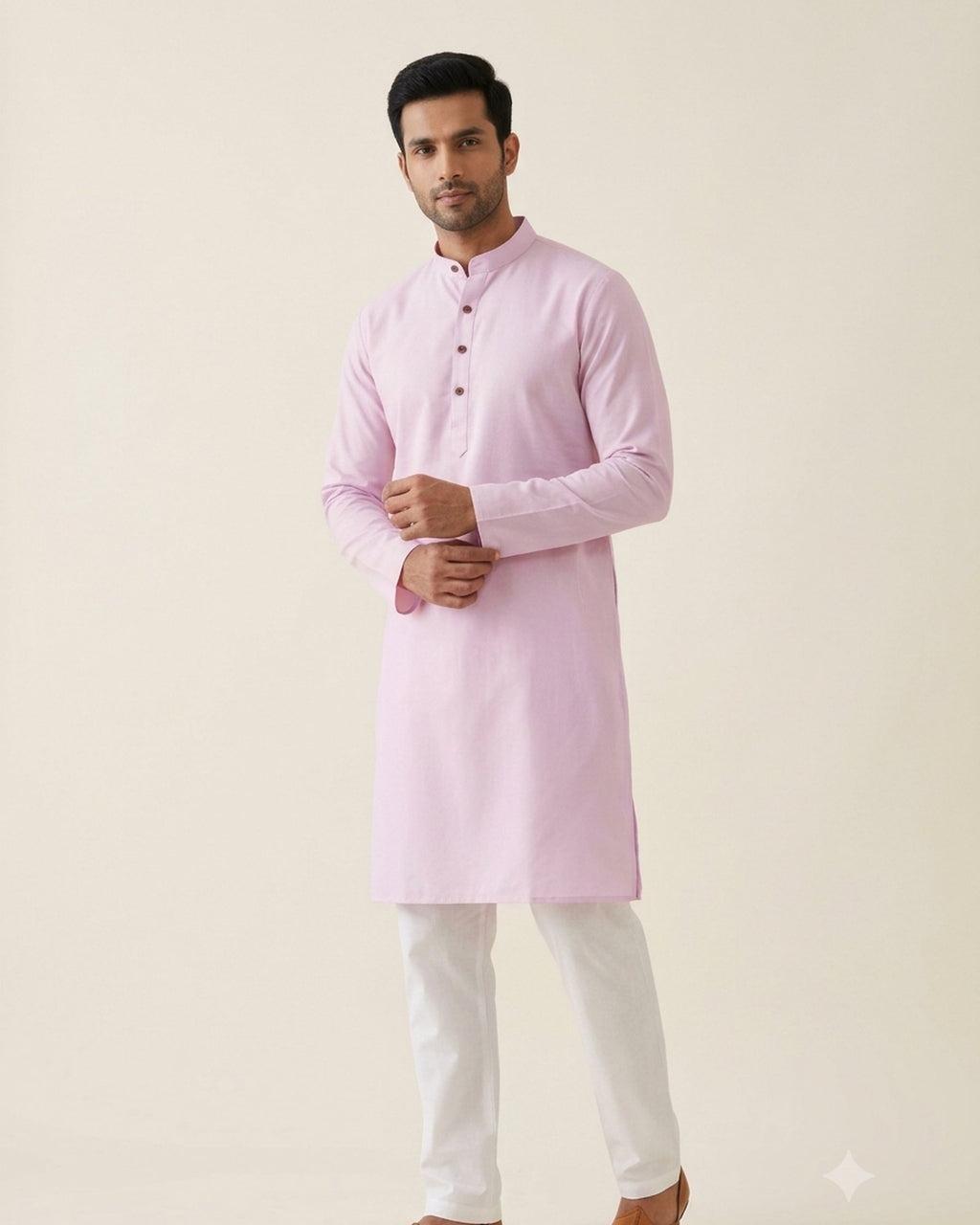 Blush pink kurta for men, front view, full length