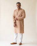 Tan Multicolour Melange Kurta Pajama for Men - full length
