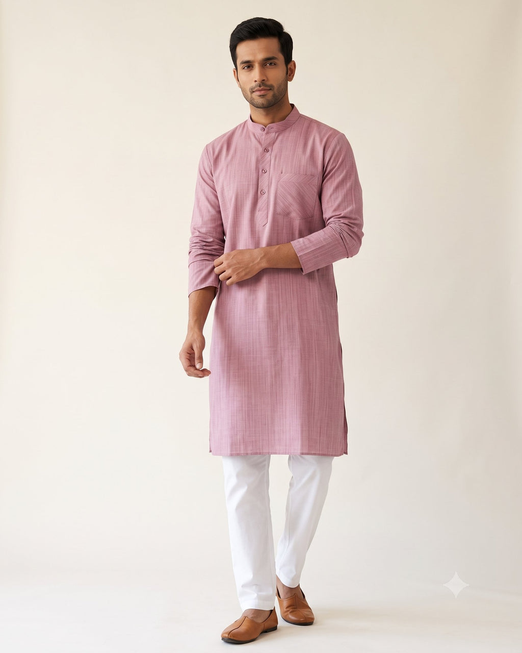 Dusty Rose kurta pajama set for men, front view, full length