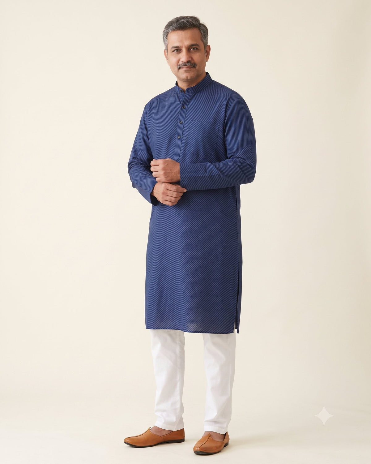 Navy kurta pajama set for men, front view, full length