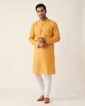 Golden Marigold kurta pajama set for men, front view, full length