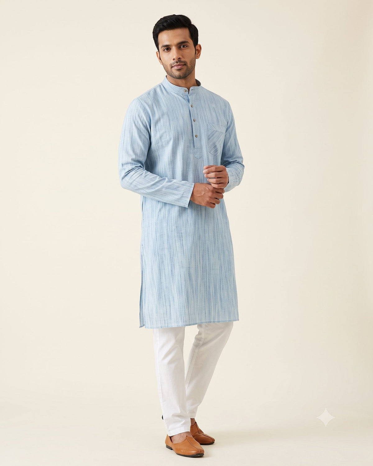 Powder Blue kurta pajama set for men, front view, full length