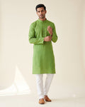 Green Yellow Checkerboard kurta pajama set for men, front view, full length