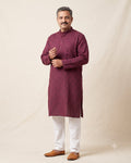 Maroon Black Checkerboard kurta pajama set for men, front view, full length