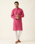 Magenta Checkerboard kurta pajama set for men, front view, full length