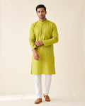 Chartreuse Checkerboard kurta pajama set for men, front view, full length